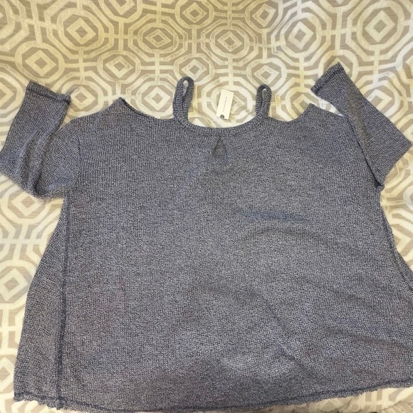 Deletta Anthropologie size XS Blue  Cold Shoulder Round‎ Neck Stretch Knit Top - Picture 5 of 11